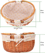 Wicker Picnic Basket with Double Folding Handles - 13.91 x 11.42 x 6.7 Inch Hand Woven Easter Basket, Natural Willow Picnic Basket with Handle, Woven Picnic Hamper for Outdoor Camping