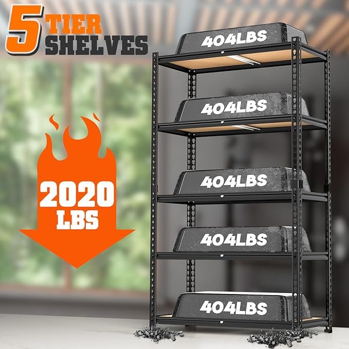 LEVELEVE 5-Tier Heavy Duty Storage Shelving Unit, 2020 lbs Capacity, Adjustable Metal Utility Shelf, 30" L x 12" W x 60" H for Garage, Kitchen, Pantry, Basement, Bathroom, Laundry,4 Pack