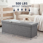 Ornavo Home 43 Inch Folding Storage Ottoman with Storage Bench, Long Large Storage Ottoman Bench, Storage Chest, Foot Rest Stool, Bedroom Bench with Storage- (Gray)