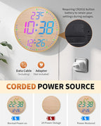 12" Large Digital Wall Mount Clock, Count Down Timer, Alarm, Big LED, 12 RGB Color, Temperature for Living Room Classroom Desk (Bamboo Elements)