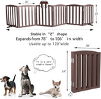 Freestanding Dog Gate Indoor,Doggie Gate Foldable Pet Gates for Doorways,Stairs or Hallways, Wooden Brown Pet Gate for The House, Pet Fence with Support Feet Included,24 "Height-6 Panels