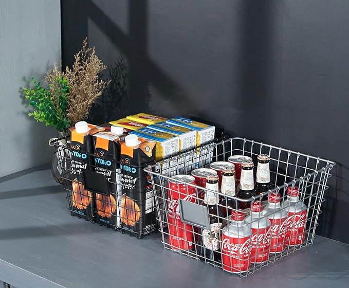 【Extra Large】 Wire Handmade Basket 4 Packs, Kitchen Bathroom Storage, Household Goods Storage, Wardrobe Basket,Silver