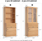 TUSY 71'' Freestanding Tall Storage Cabinet, 5 Tier Wood Bookcase with 3 Drawers and 2 Tempered Glass Doors (DBBD)