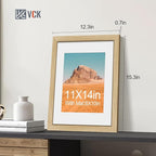 VCK 11x14 Picture Frame 2 Pack - Natural Oak, High-End Wood Poster Frames with Tempered Glass, Display 8x10 Photo with Mat or 11x14 without Mat, Art Gallery-Quality, Wall Hanging, Natural Oak