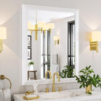 Amorho Bathroom Mirror, 40X32 Inch White Thick Metal Framed Wall Mirrors for Vanity, Bedroom, Living Room, Entryway, Rectangle Wall-Mounted Mirrors(Horizontal/Vertical).