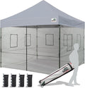 Eurmax USA 10'x10' Pop-up Canopy Tent Commercial Instant Canopies with 4 Removable Zipper End Food Service Wall kit and Roller Bag, Bonus 4 SandBags(Gray)