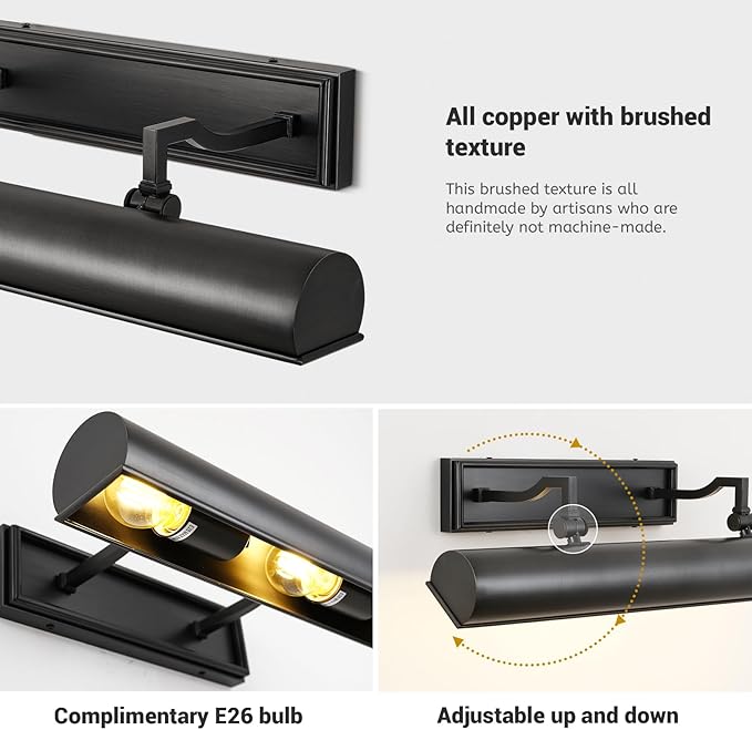 24in Modern Bronze Picture Lights for Wall, 4-Light Black Picture Light, Indoor Artwork Lighting, Accent Light for Living Room, Bookcase, Library Display (Includes Bulbs)