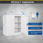 Metal Storage Cabinet-36” Tall Steel File Cabinets with Lockable Doors and Adjustable Shelves-White Steel Storage Cabinet for Home Office, School, Garag