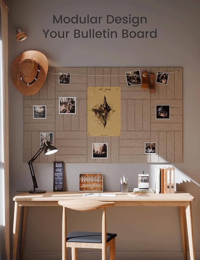 Large Felt Bulletin Board 48" x 36" Cork Board Alternative-12 Pack with 70 Safe Removable Adhesive Tabs, Cork Boards for Walls Felt Board for Home Office Classroom Pin Board-Taupe