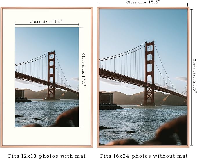 Frametory, 16x24 Metal Picture Frame with Mat for 12x18 Picture & Real Glass, Aluminum Photo Frame Collection (Rose Gold, 1 Pack)