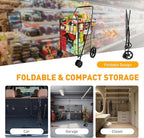 Folding Shopping Cart, Jumbo Grocery Cart with Double Baskets, 360° Swivel Wheels, Heavy Duty Utility Cart, 132 LBS Large Capacity Utility Cart for Groceries Laundry Book Luggage, Black