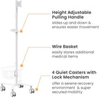 Mount Plus C09 Height Adjustable Mobile Medical Computer Monitor Display Cart with Wheels and Basket Storage | Medical Trolley for Hospital Clinic lab Beauty Salon | Pneumatic Mobile Workstation