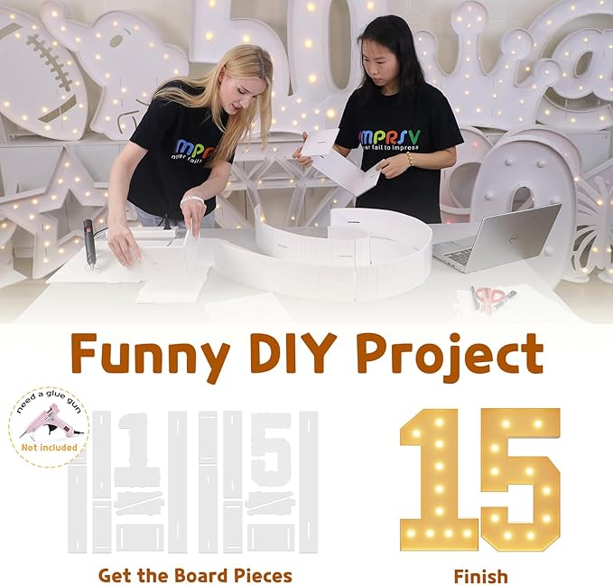 imprsv 4FT Light Up Numbers, Marquee Numbers 15th Birthday Decorations for Girls Boys, Large Light Up 15th Birthday Women Foam Board Anniversary Party Decorations Arch Kit (DIY)