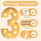 Marquee Numbers 3 Feet Tall Large Light Up Numbers 3th 13th 30th Three RexBirthday Decorations Big Yellow Light Outdoor Anniversary Decorations Balloon Arch Kit Party Backdrop 3