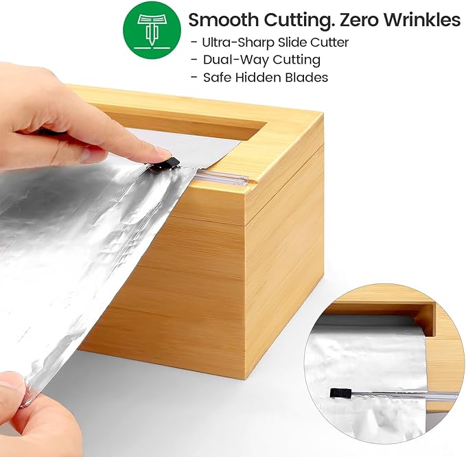 18 Inch Plastic Wrap Dispenser with Slide Cutter – Commercial Butcher & Freezer Paper Dispenser for 3000ft Film, 1000ft Foil & Kraft Rolls, Heavy Duty Bamboo for Restaurant & Kitchen