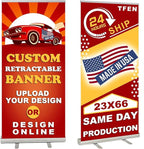 TFEN-Made in USA-Custom Aluminum Retractable Banner 23"x66", with Stand Roll up Banner for Business, Trade Shows, Stores, Advertising, Events, Custom Banners Personalized