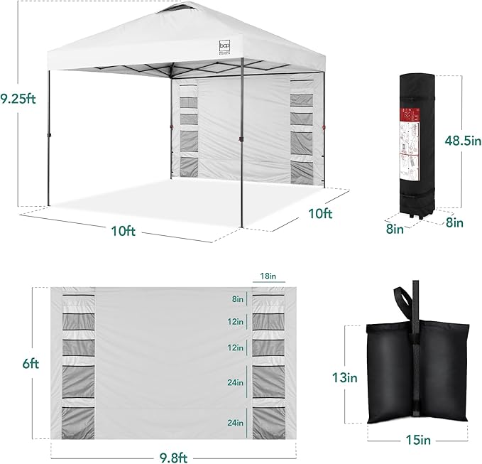 Best Choice Products 10x10ft Easy Pop Up Canopy w/Side Wall, 10 Pockets, Portable Carrying Case, 1-Button Setup, 4 Weight Bags - White
