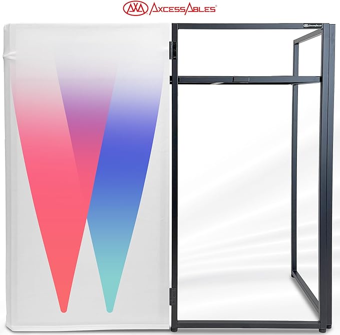 AxcessAbles Portable White DJ Facade Booth with Carry Case – 40" x 20" Tabletop, Steel Frame, and White Scrim | White DJ Table | Event Booth (ES-01X)
