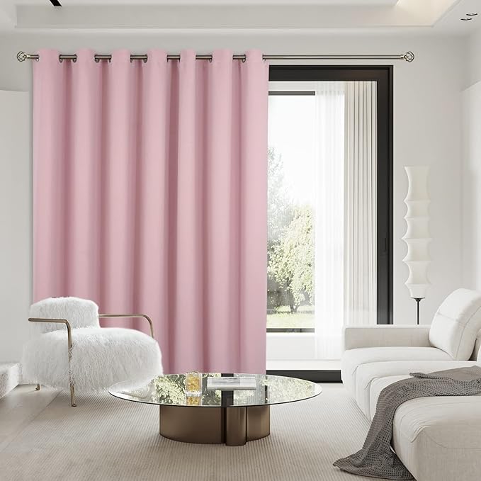 BGment Room Darkening Curtain for Sliding Door, Wide Blackout Room Divider Curtain for Living Room 96 Inch Length, Thermal Privacy Soundproof Window Drape for Bedroom, Pink, 1 Panel, 120 Wide
