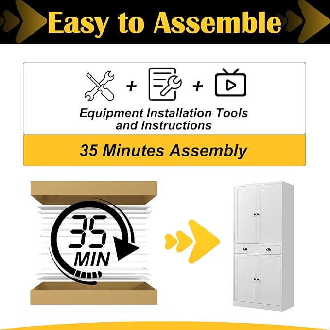 71” Food Pantry Storage Cabinet with Drawer,White Metal Kitchen Pantry Cabinet with Doors and Adjustable Shelves,Tall Storage Cabinets for Pantry,Kitchen,Livingroom