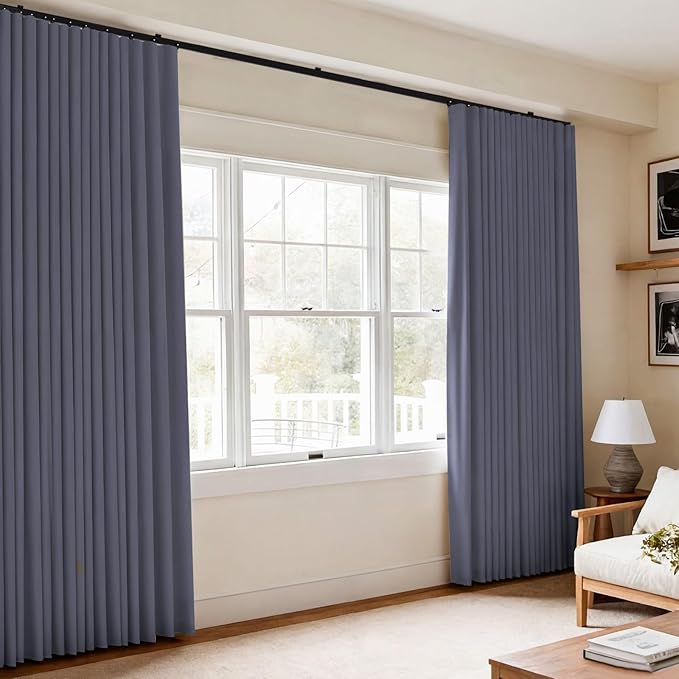 Room Divider Blackout Curtains Flexible Sliding Tracks Sets Ceiling Mounted Rod Window Curtain Privacy Separation for Bedroom Living Rooms,1 Panel Grey Drape and Black Track Set-W180xH72 in