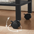 2 Tier Under Desk Printer Stand with Storage, Small Printer Table with Charging Station, Rolling Printer Cart Shelf with Lockable Wheels for Home, Office (Black)