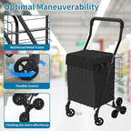 Grocery Shopping Cart with Waterproof Liner Stair Climber Utility Cart Easily Collapsible Cart with Tri-Wheels, 66lb Extended Foam Cover, Trolley for Stair, Laundry, Travel (Black-)
