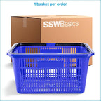 SSWBasics Blue Plastic Shopping Basket with Handles - Essential Shopping Baskets for Retail Store Use, Durable and Convenient Shopping Baskets for Customers