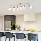 6-Light Track Lighting Kits Gold, Multi-Directional Rotating Kitchen Tracking Light Heads with Clear Glass, Modern Track Lighting Fixture Ceiling Vanity Lights for Bathroom Island Accent Shop
