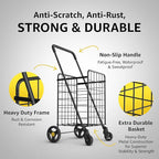 Shopping Cart w/Waterproof Basket Liner & 360° Swivel Wheels | Foldable Collapsible & Lightweight | Perfect for Groceries Laundry Utility Cart - Silver