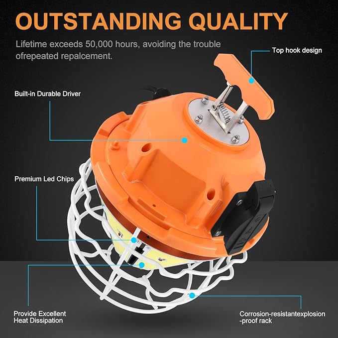 NS LED Temporary Work Light 250W Construction Lights 37500 Lumens, Linkable IP68 5000K Portable Hanging Jobsite Lighting with 16FT Cord for Indoor and Outdoor Area Lighting