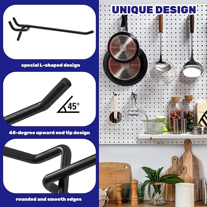 40Pcs 4" /100mm Stainless Steel Pegboard Display Hooks Bulk Set, Black Garage Organization Peg Wall Hook Metal Slatwall Panel Hook Fit 1/8 and 1/4 Inch Pegboard for Retail
