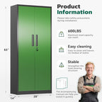 Greenvelly Metal Storage Cabinet, 63" H Locking Metal Storage Cabinet with Doors and 4 Shelves, Lockable Steel Cabinets for Kitchen, Bedroom, Living Room, Office (Green)