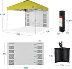 Best Choice Products 10x10ft Easy Pop Up Canopy w/Side Wall, 10 Pockets, Portable Carrying Case, 1-Button Setup, 4 Weight Bags - Yellow