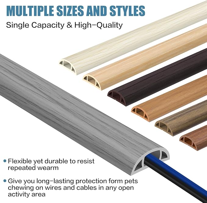 Floor Cord Covers for Wires 10FT Cable Hider Wire Cover Self Adhesive Cord Hider Floor for Offices, Homes, Workshops, Warehouses Cable Cavity 0.39" W x 0.27" H