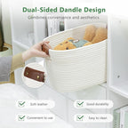 Cotton Rope Basket, Storage Baskets with Handle, 15x10x9 Inch Woven Basket for Shelves, Laundry, Towels, Clothes, Books (White 1Pack)