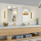 Wall Mount Mirror for Bathroom, Brushed Gold Metal Framed Rounded Corner Rectangular Vanity Mirror (16" x 20", Gold)