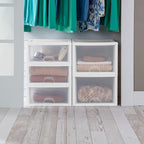Sterilite 12-Pack 27 Quart Stacking Drawer, Clear Storage Closet Organizer, White Frame - Stackable Modular Plastic Drawers for Clothes, Accessories, Craft Supplies, Shoes or Linens