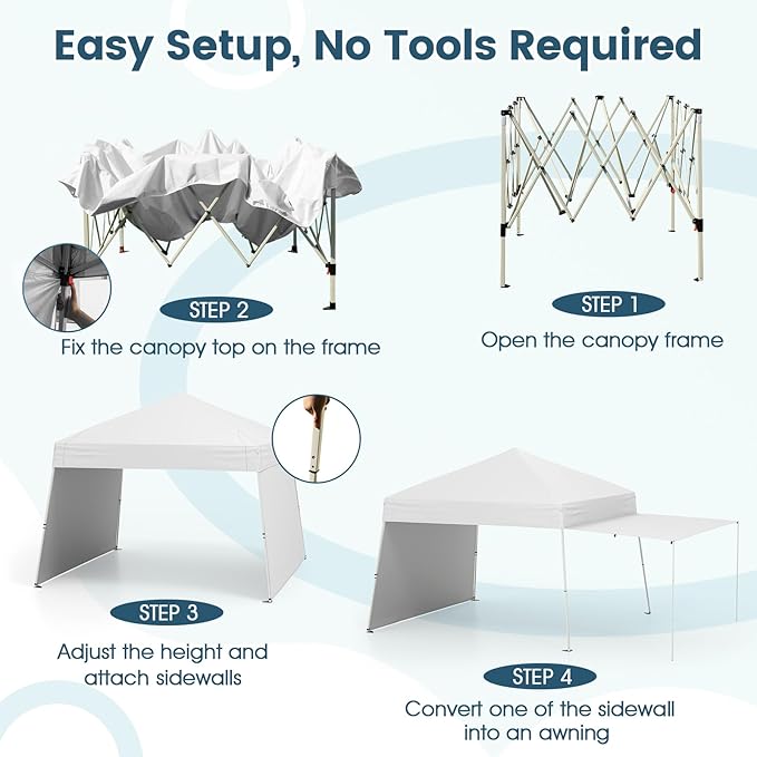 Tangkula 10x9.2 Ft Pop up Canopy with Sidewalls, UPF50+ Outdoor Tent with 8 Stakes, 4 Wind Ropes, Carry Bag, Portable Canopy Tent with Awnings for Camping, Patio, Market