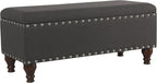 HomePop Upholstered Storage Bench with Nailhead Trim – Charcoal