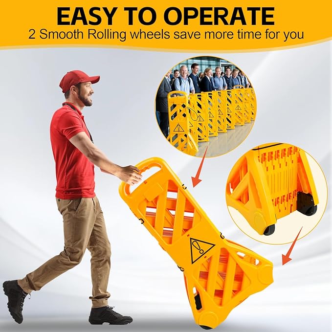 13 Foot Portable Driveway Fence Safety Barriers, Commercial Safety Barriers, Folding Security Gate Safety Barrier with Casters for Construction, Traffic Control, Driveway Gate