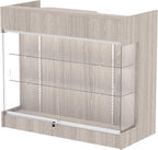 48" W x 22" D x 42" H - Tempered Glass Retail Display Case, Reception Desk, Retail Checkout Counter with Lockable Drawers, Suitable for Offices, Retail Stores and Boutiques (Gray Wood Grain)