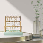 SANY DAYO HOME 3-Tier Earring Holder Organizer Stand, 105 Holes Gold Metal Earring Rack Jewelry Display Tree with Sage Green Wood Tray for Women and Girls