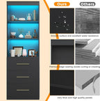Winkalon 71“H Black Bookshelf with LED Light, Bookcase and Bookshelf with Drawers, Tall Bookcase Tall Storage Cabinet 3-Tier Open Shelves for Home Office Living Room Bedroom, 15.8"D x 23.6"W x 70.9"H