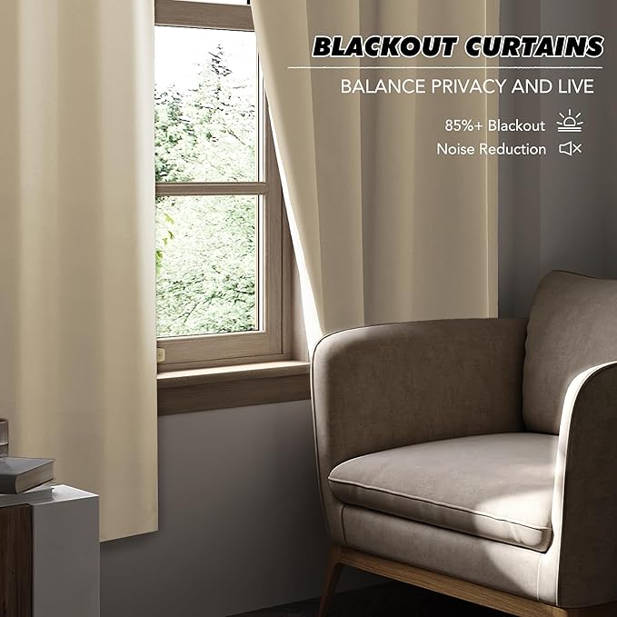KGORGE Bedroom Curtains 2 Panel Sets, Room Darkening Thermal Insulated Noise Reducing Energy Efficiency Small Window for Nusery Office, Back Tab Rod Pocket, W52 x L54, Biscotti Beige, 2 Panels