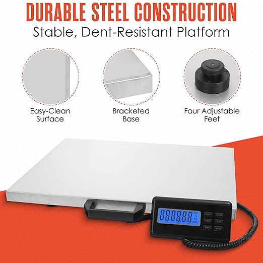 Houseables Digital Kitchen Scale, Food Scale, Weight Machine for Baking, Cooking, Meal Prep, Shipping, Packages, Postal, Small Business, 5.3" x 5.3", 22 LB Capacity, Changeable Measuring Units