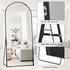 Floor Full Length Mirror, Arched Mirrors Full Length 71"x30" Freestanding Large & with Aluminum Frame & Wall Mounted & Hanging or Leaning/Full Body Mirror for Bedroom, Black