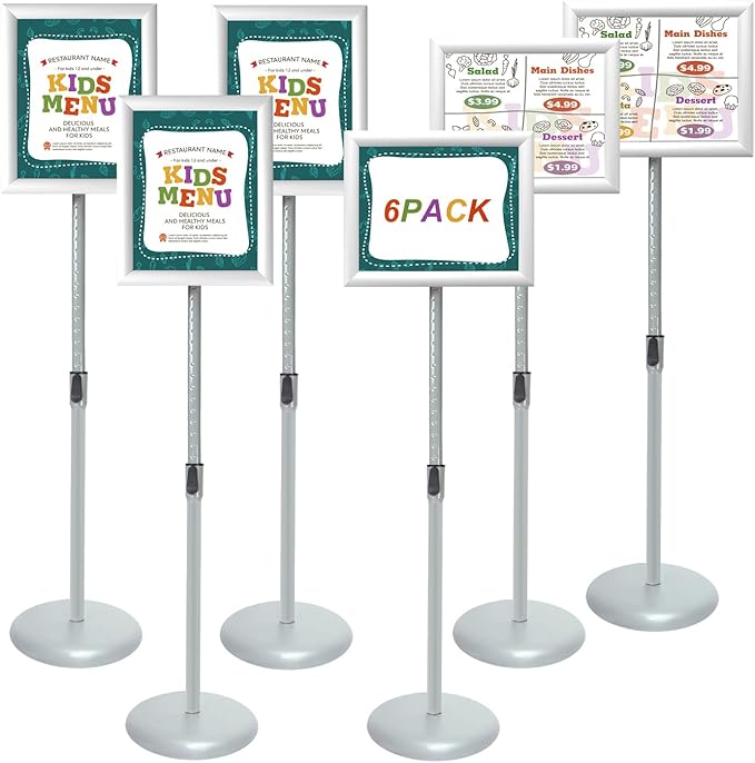Advertising Support Board Sign Stand Poster Holder Applicable to All Kinds of Stores Exhibition Halls (Silver, 8.5x11in 6pack)