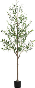 Artificial Olive Tree 6FT, Tall Faux Olive Trees for Indoor Outdoor, Realistic Potted Plant Natural Wood Trunk, Leaves and Fruits for Home Office Decor (1, 6FT)
