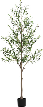 Artificial Olive Tree 6FT, Tall Faux Olive Trees for Indoor Outdoor, Realistic Potted Plant Natural Wood Trunk, Leaves and Fruits for Home Office Decor (1, 6FT)